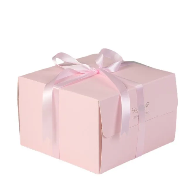 Custom Printing With Ribbon Wrapping Portable 6/8/10/12 Inch Baked Goods Packaging Box Cream Cake Box/