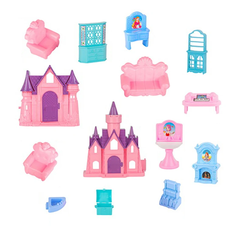 Dollartoy Promotion Cheap Toy Castle Set Plastic Pretend House Furniture Toys for Girls