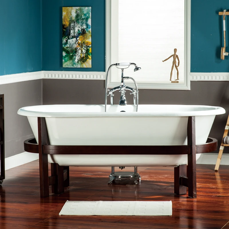 Wooden Pedestal Cast Iron Enameled Bath Tubs
