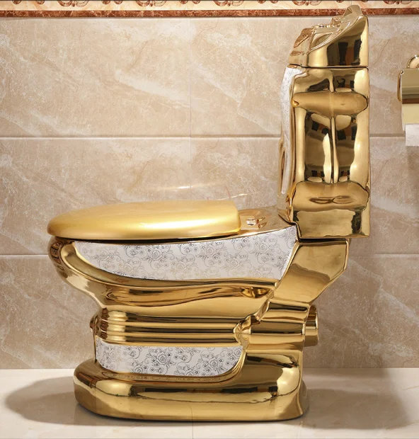 Hot Sale S Trap Golden Sanitary Wares Wc Ceramic Diamond Golden Toilet