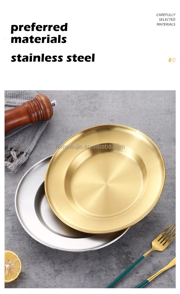 Luxury cutlery set stainless steel silver gold color hotel plates dishes with deep bottom metal plates for food