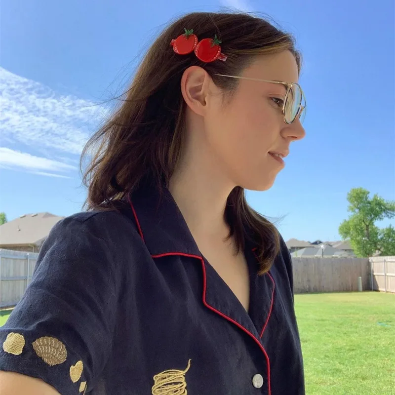 Custom cellulose acetate fruit Strawberry hair claw clips crystal stone girl tomato barrette hair claws clip