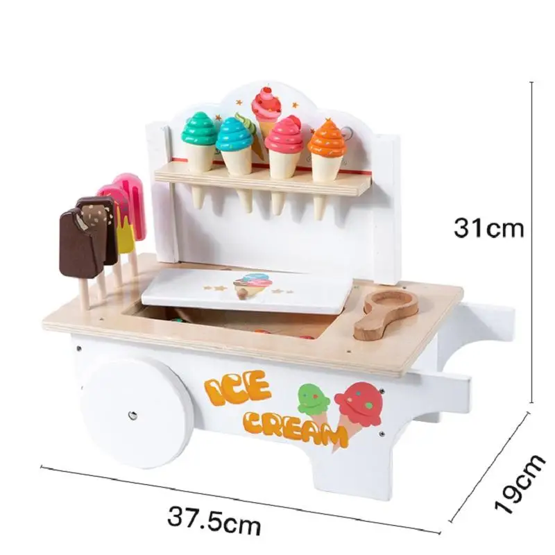 Simulation Ice Cream Truck Girl Shopping Cart Toy Supermarket Cart Wooden Toy ice cream cart