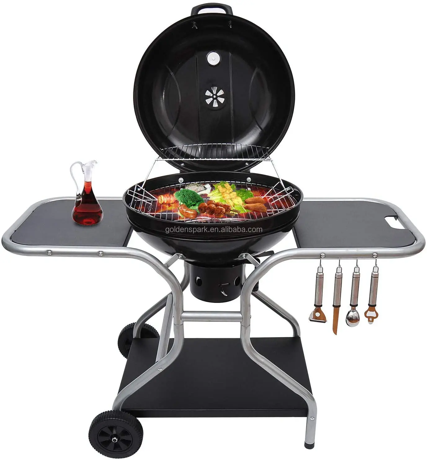New Deluxe Charcoal Trolley Barbecue Grill with Wheels - Black