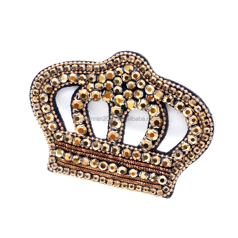 PE025  custom Hot fix rhinestone bead crown motif accessories crystal crown patches for hat