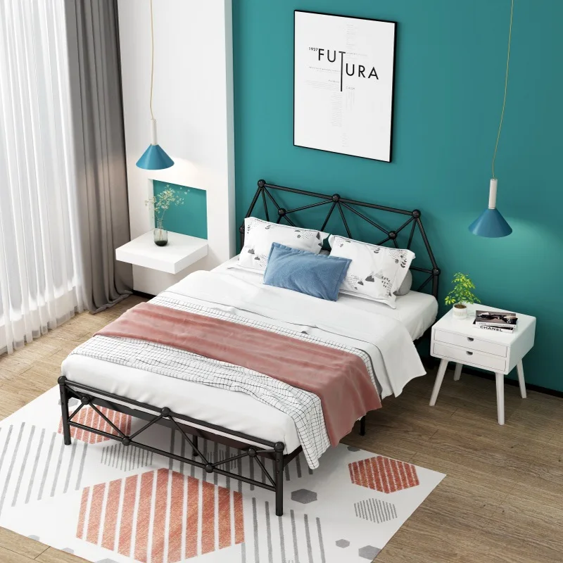 Nordic iron bed double bed modern simple and creative bedroom Home Furniture King Size metal Bed Frame