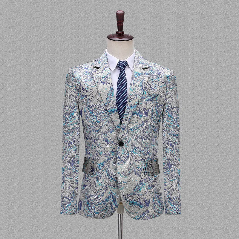 2809 Stylish Pattern 2024 Men Peacock Jacquard Formal Blazer Suit Jacket Ceremony Host Singer Stage Suits