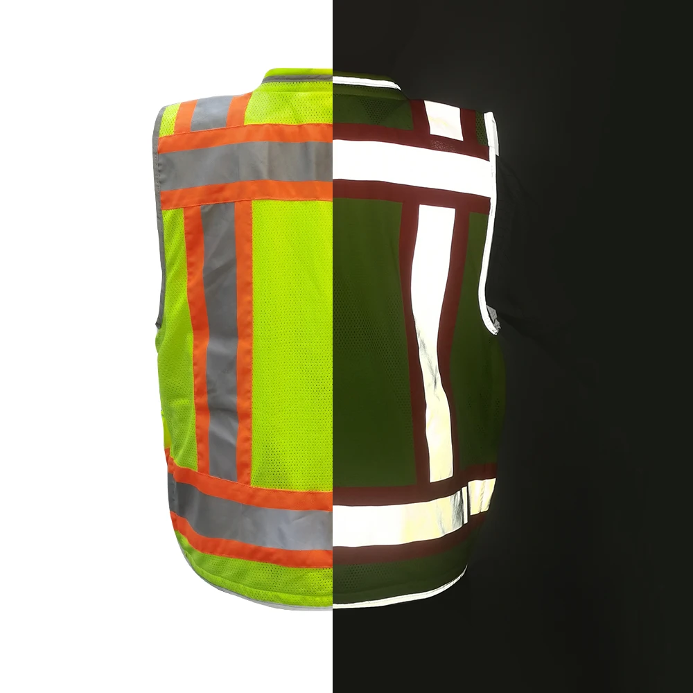 Custom 300D Oxford High Visibility Multi Purpose Vest Jacket Multi-pocket Patchwork Safety Vest With Ipad Bag Reflective Vest