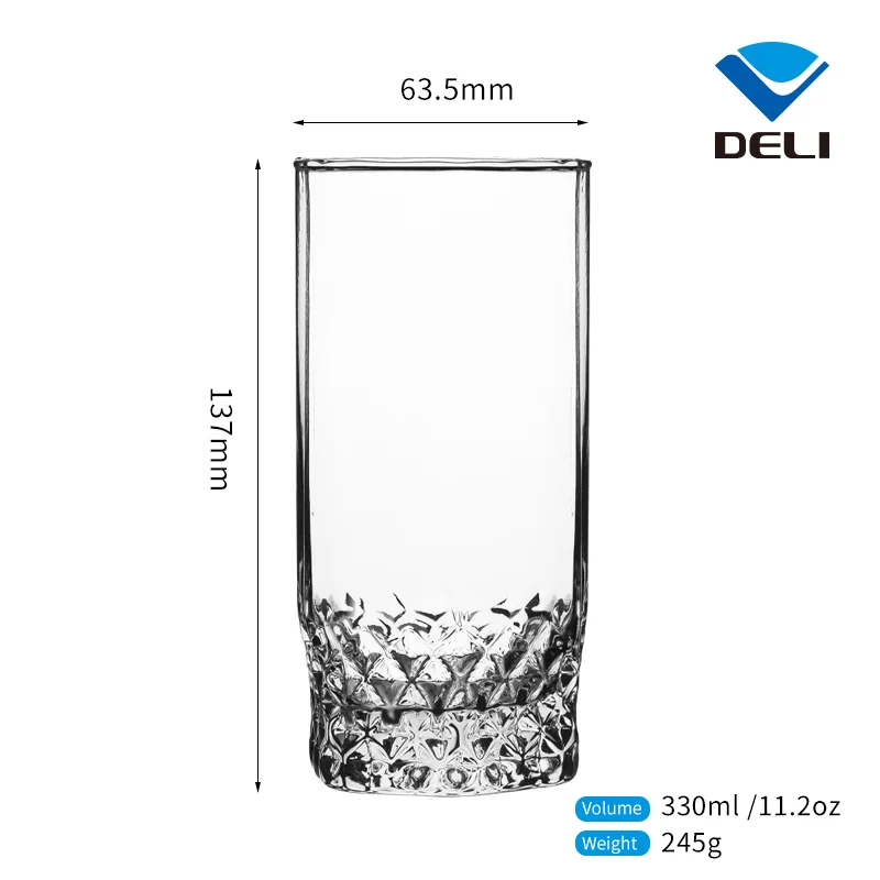 DELI Cheap Machine Made 11.2oz 330ml Big Tall Custom Clear Water Glass Tumbler in Bulk