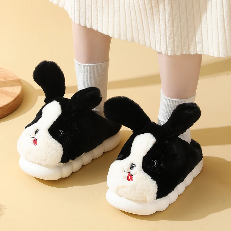 Fashion Women Slippers Winter Warm Fur Shoes Cute Rabbit Ears Soft Sole Home Indoor Ladies Plush Slides