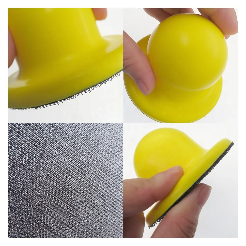 4 Inch Yellow Round Manual Hook and Loop Hand Sanding Pad Sanding Block Hand 98MM Hand Sanding Block For Wood Polishing