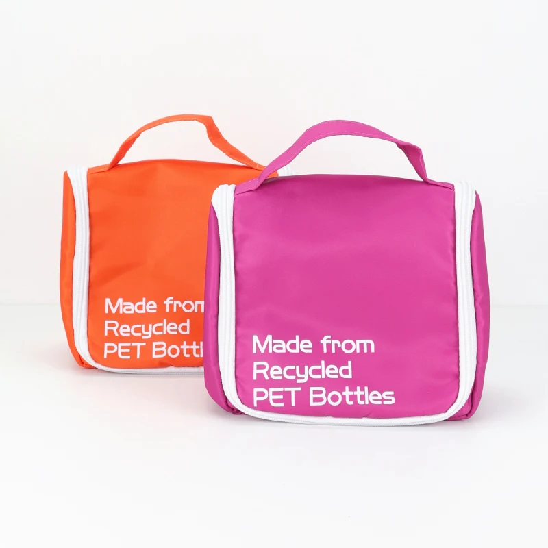 Пользовательские эко переработанные Стиральные Сумки RPET Полиэстер дорожные туалетные принадлежности сумка с подвесным крючком