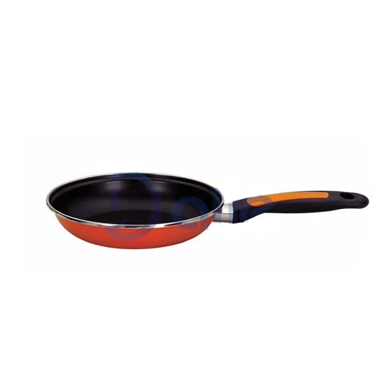 Daile 26cm non-stick flat base enameled pan cast iron enamel wok with silicone handle