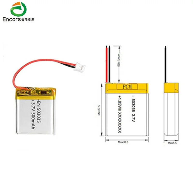 Oem Liion 3,7 500mah Li-polymer Battery ultra Thin Small 3.7v 7.4V 500mah 503035 Lithium Polymer Li Ion Lipo Battery