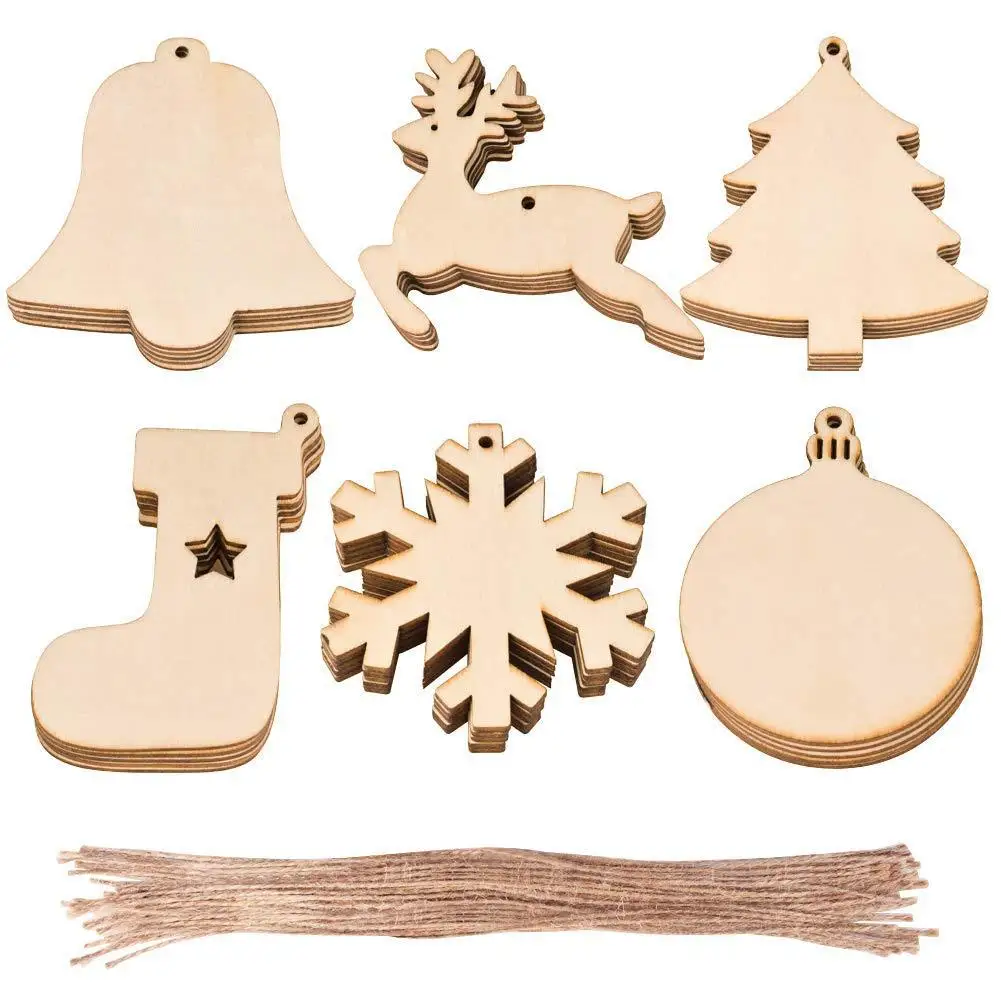 10pcs Wooden stocking bell snow christmas ornament Xmas tree decoration hanging decorative pendant DIY crafts party
