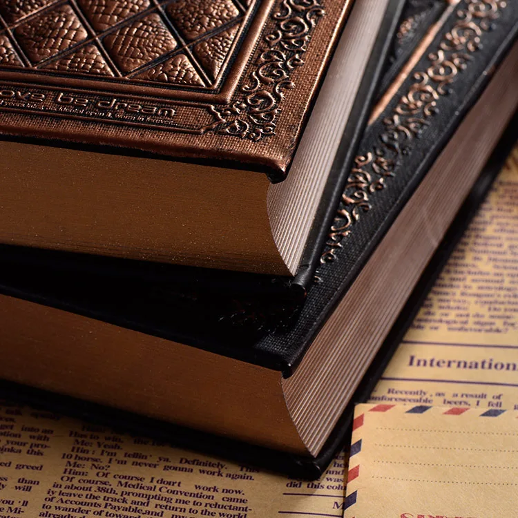 LABON Vintage Embossed Leather Gold Hard Cover Bible Notebook Personal Diary Bronze Hardcover Blank Journal
