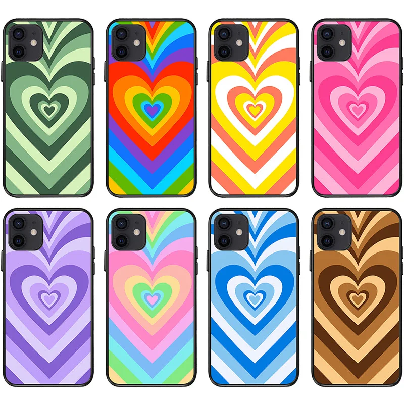 Pink Love Swirls Sweet Heart Circle Ribbon Tie-dyed Soft TPU Edge Heart Phone Case For Iphone 11 12 Pro max