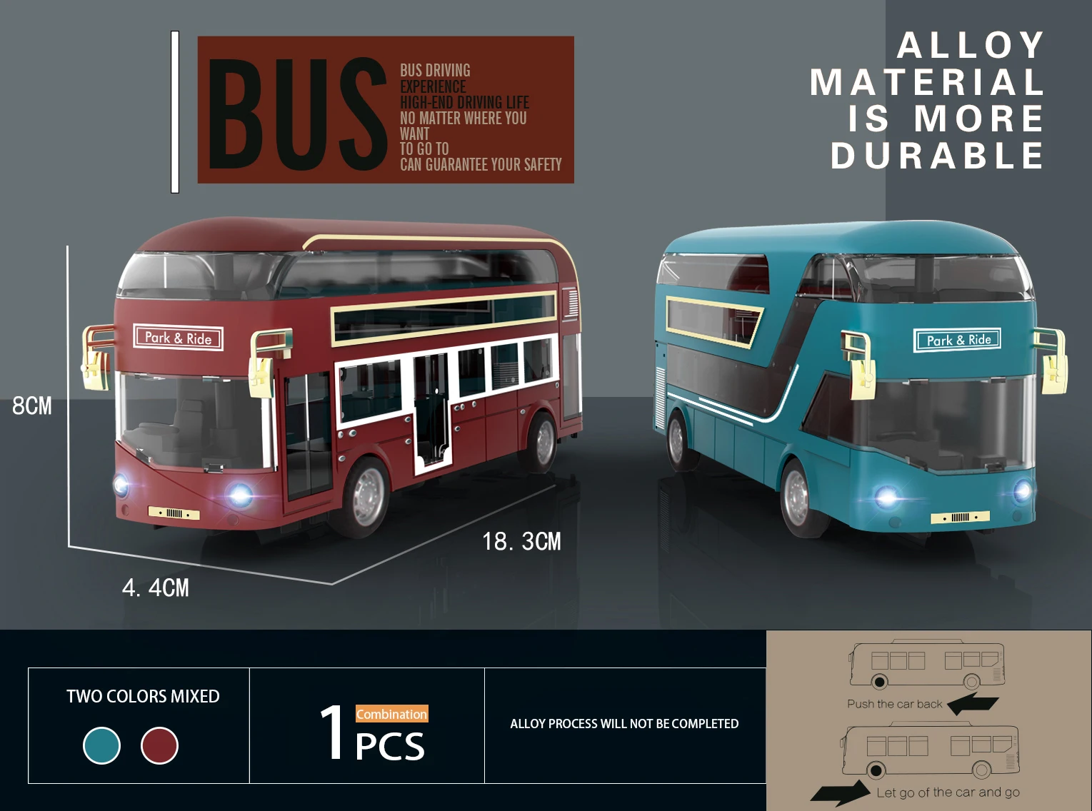 NEW Style Alloy cast double-decker bus with lights and music logo customization OEM ODM Diecast Model Car for Boy toy vehicle