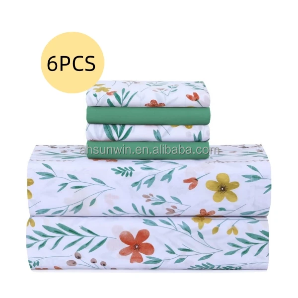 SUNWIN so many patterns of 6pcs bed sheet sets, low prices but high quality, wholesale