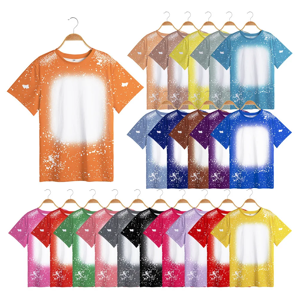 Custom USA size heat transfer 100% polyester pattern shirts unisex faux bleached blank sublimation t-shirts for adult and kids