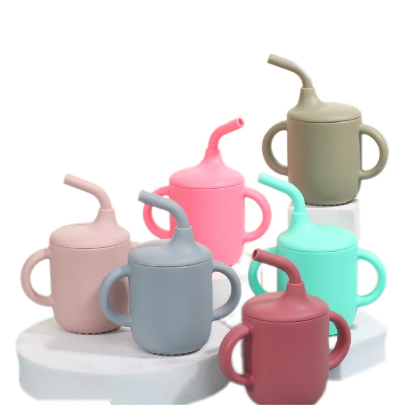 2024 new arrivals Food grade silicone baby water feeding cup Double ear handle silicon Anti scalding cup for baby
