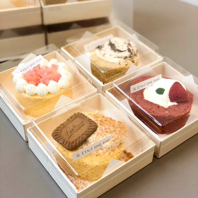 Wooden Cake Salad Biscuits Sandwich Macaron Snack Cookie Tiramisu Swiss Roll Packaging Box With PET Lid