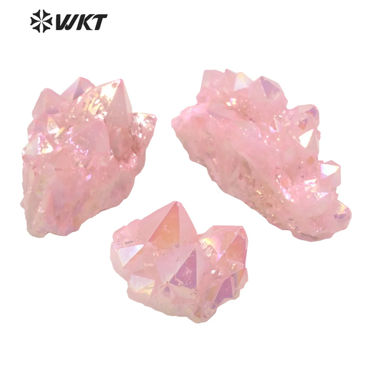 WT-G117 Exclusive rough aura quartz natural pink cluster quartz stone with electroplated sell by Kilogramme Natural loose gems