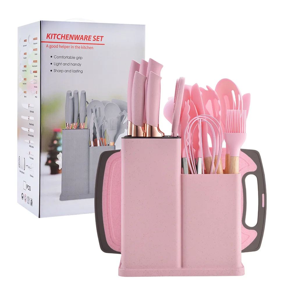 Wholesale 19-piece Silicone Utensils kitchen Set Kitchen Accessories Silicone Kitchen Utensils Sets with Cutting Board