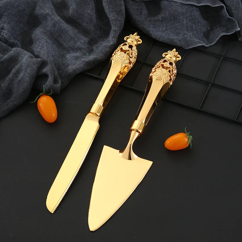 European Style Exquisite Handle Wedding gold golden bread Cake Knife And Server Set