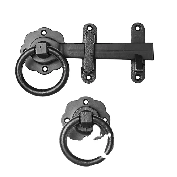 Black Twisted Wood Gate Fence Latch Hardware Metal Lockable Ring Gate With Screws