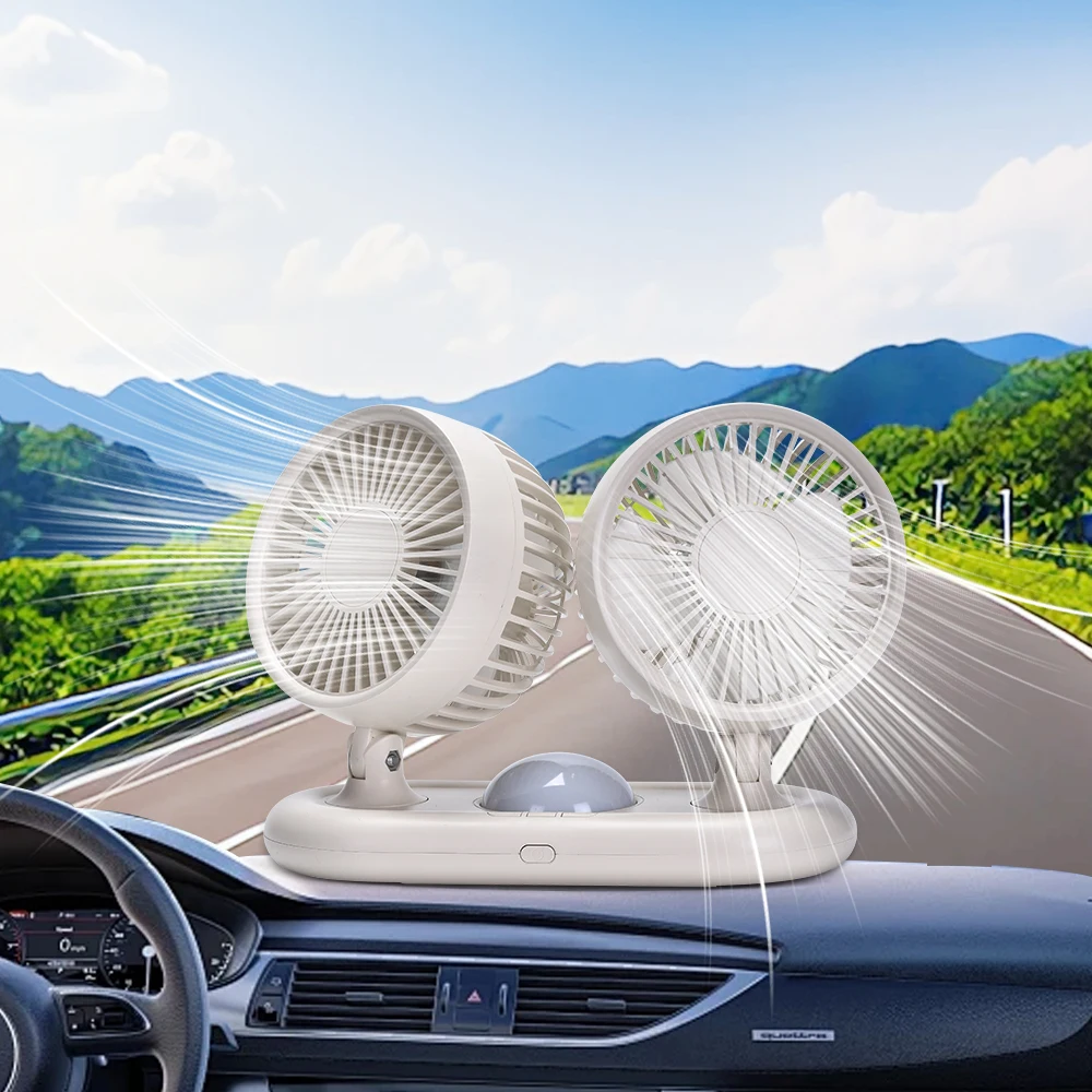IMYCOO Newly Rechargeable Electric Adjustable Wind Direction Double Head Desktop Fan Car Desktop Small Fan With Night Light