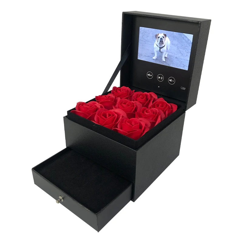 Upload Your Video Flower Rose Box With LCD Screen For Souvenirs
