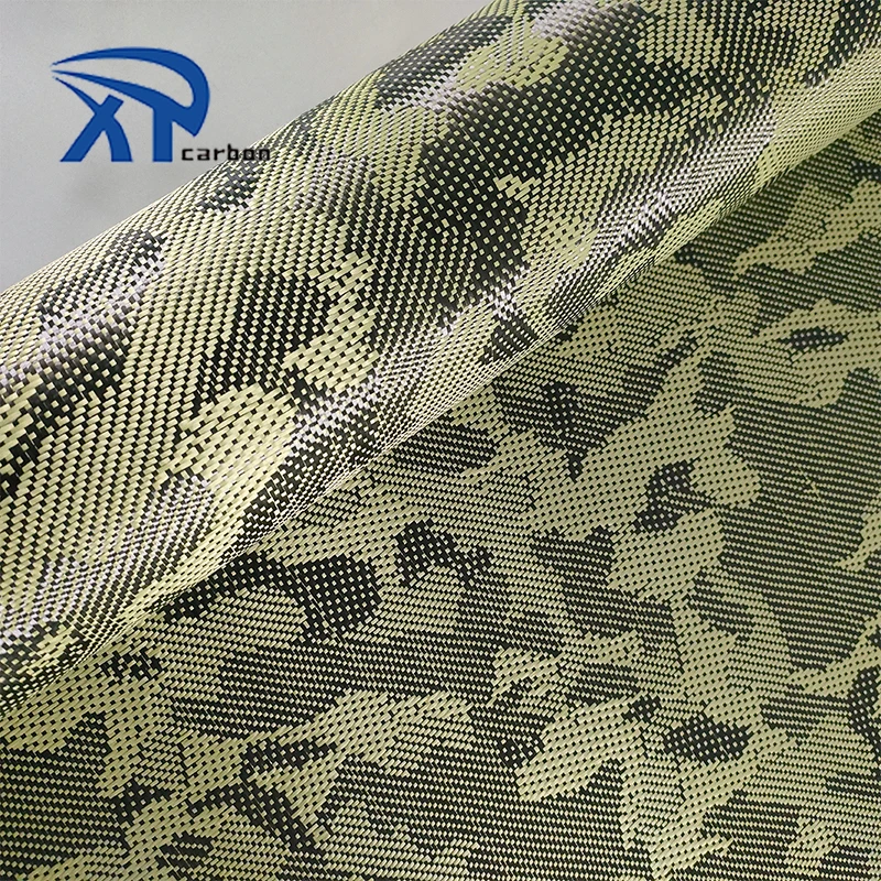 Yellow and Black Camouflage Jacquard Aramid Carbon Fiber Fabric color