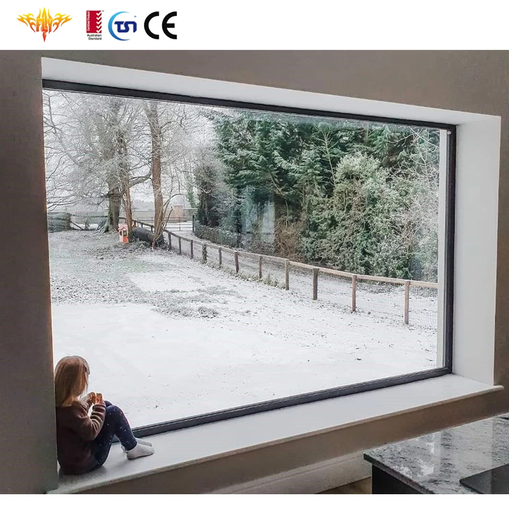 Customization design large size aluminum pictures window double tempered glazed fixed windows for Residential Villa