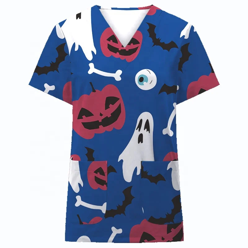 2023 Hot Sale Nurse Hospital Uniforms Women Halloween Costume Sexy V Neck T-Shirt Scrubs Uniform Tops