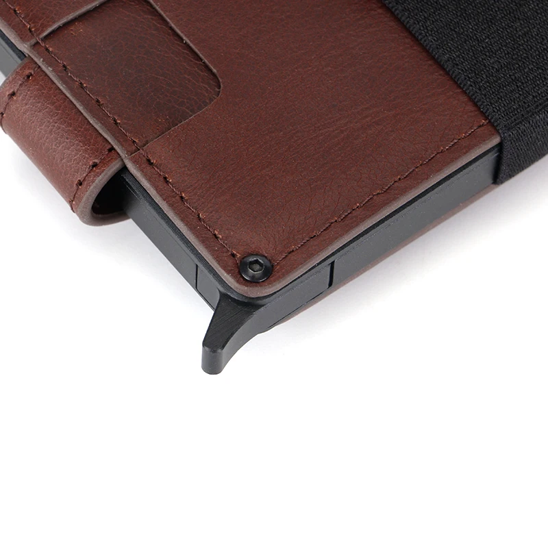 Full Grain Leather Fashion Aluminum Wallet Pop up Wallet Minimalist Credit Card Holder with Gift Box