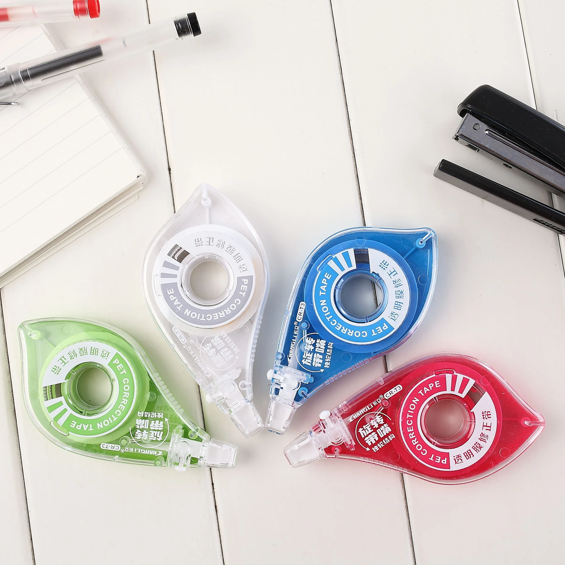 
New School Office Stationery transparent pet custom colored one gear structure Correction Tape With Rotatable Tip for kids 