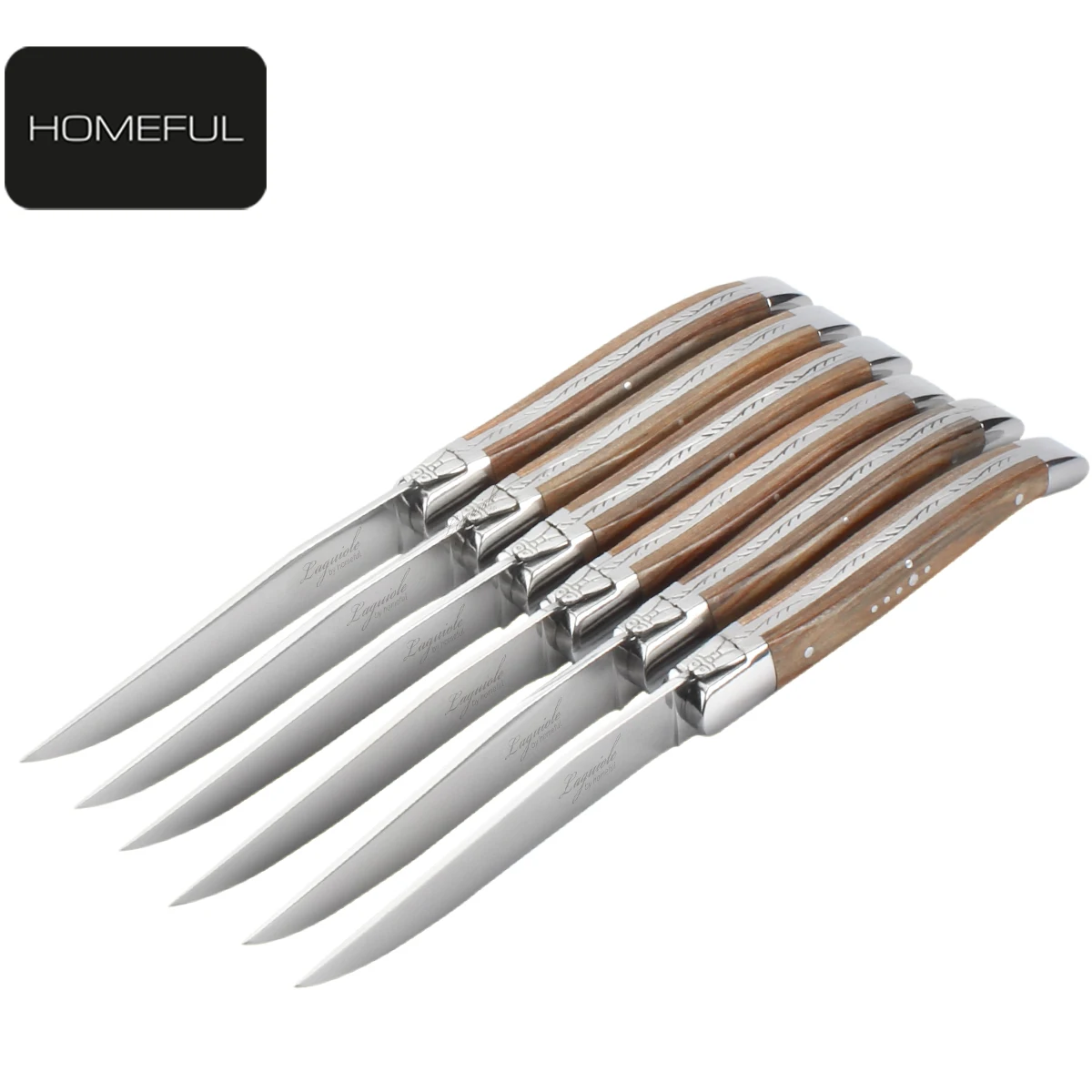 Laguiole Luxury Steak Knife with Cross Pin Rose Wood Handle Stainless Steel Flatware for Kitchen or Gifts