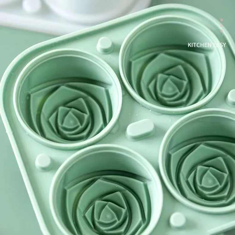 Custom Green 4 Cavity Set Square Round Ball Sphere Molds  Silicone  Ice Cube Tray With Lid