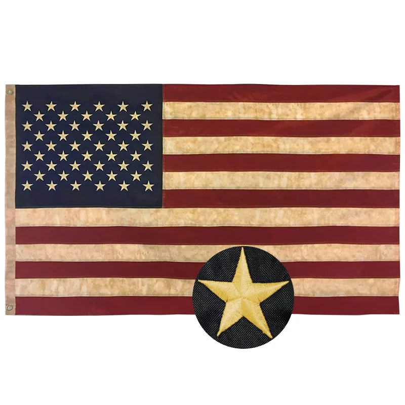 High Quality Custom Nylon 210D USA Double Sided Embroidered 3x5ft American Flag Outdoor