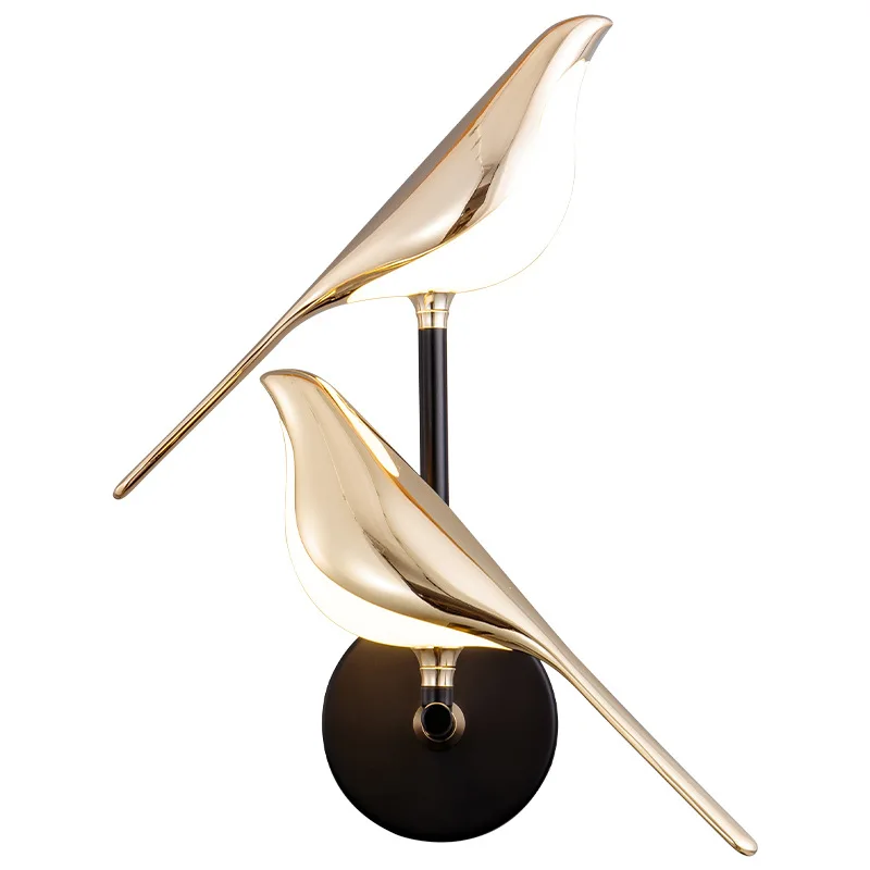 Nordic Creative Indoor Living Room Decorative Sconce Led Gold Wall Lamp Modern Bedside Single Double Head Birds Wall Light
