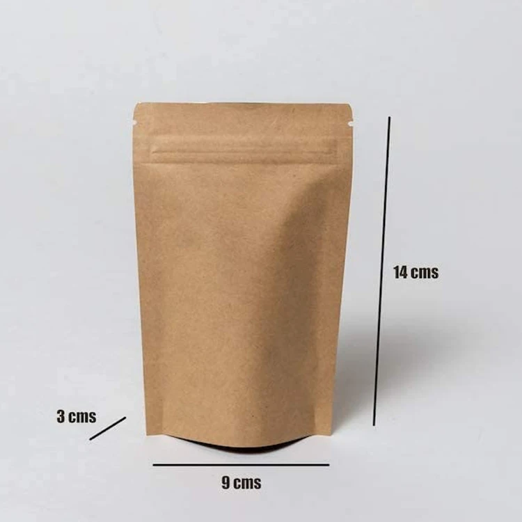 Kraft Paper Resealable Aluminum Foil Lined Flat Heat Sealable Food Packaging Pouches Bags With Zipper