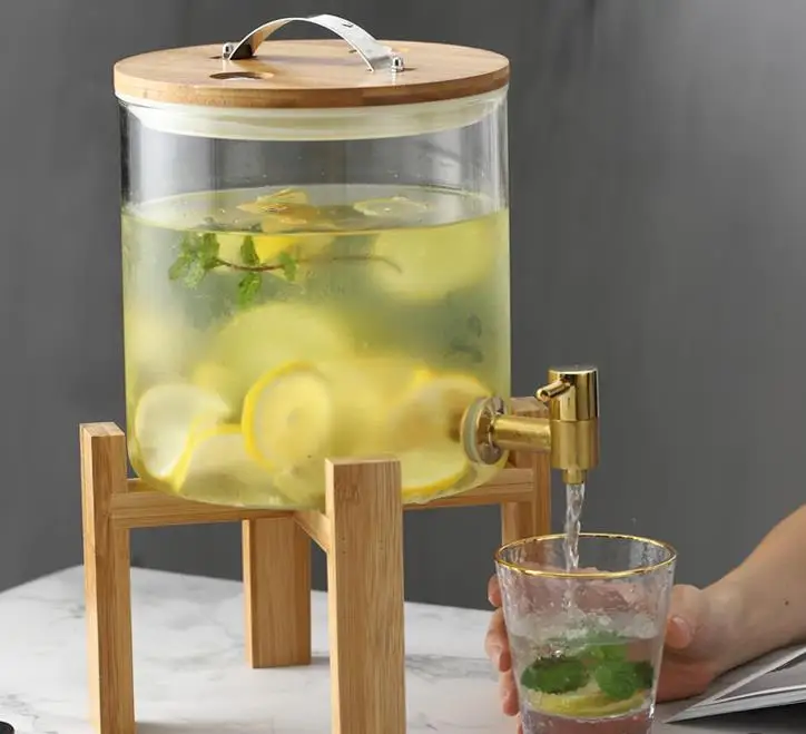 5L 8L 11L Reusable Borosilicate Glass Drink Juice Dispenser Jar Wine Fruits Pickle Jar Set Enzyme Barrel with Tap