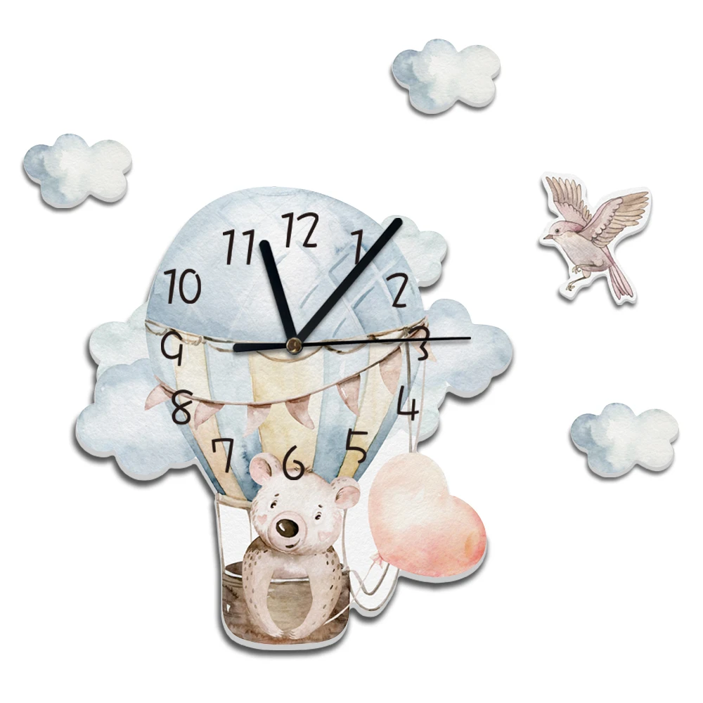 Funlife SWC028 Cute Funny Home Kitchen Decor 3D Hot Air Balloon Wall Clock for Kids Room Decoration