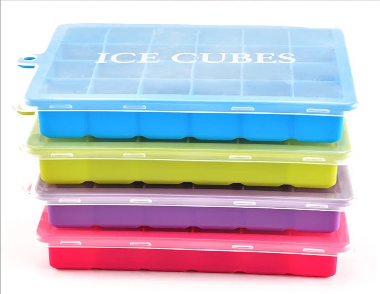 Easy-release 24 Cavities Square Shape Silicone Ice Cube Trays With Lids