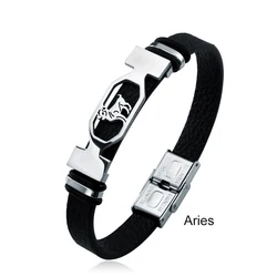 Wholesale 12 Zodiac Signs Animal Charm Bracelet femme gift  belts leather men classic bangle leather label