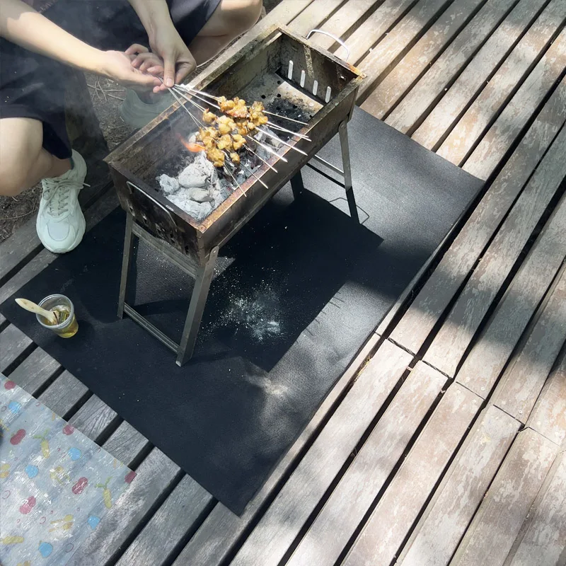 Non stick BBQ Fire Pit Grill Mat for Floor,Absorbent Oil Water proof to Protect Deck and Patios