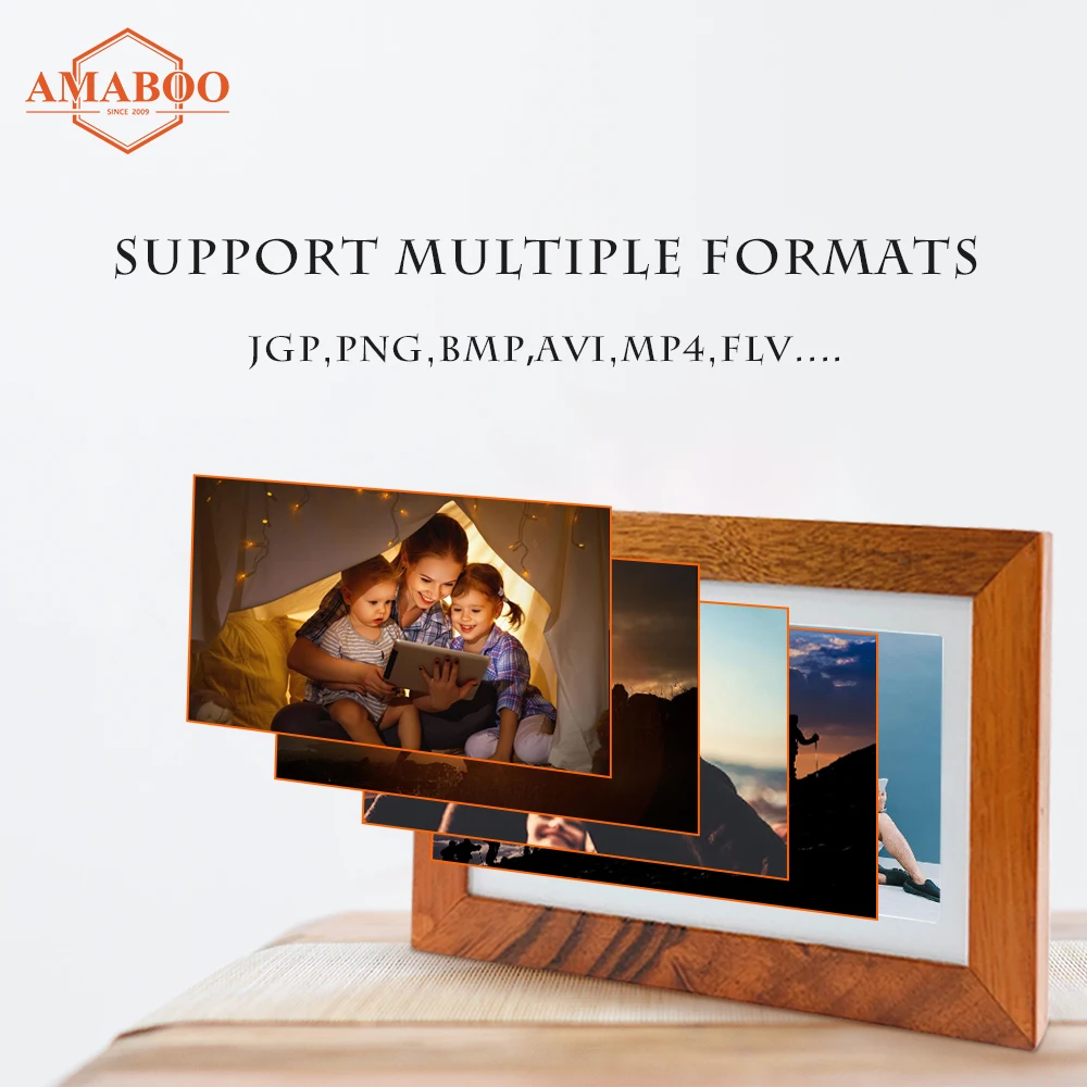 small size 4inch wood digital frame electronic lcd Mini Full Hd Mp3 Shop Wooden Frame Video Advertising player for nft display