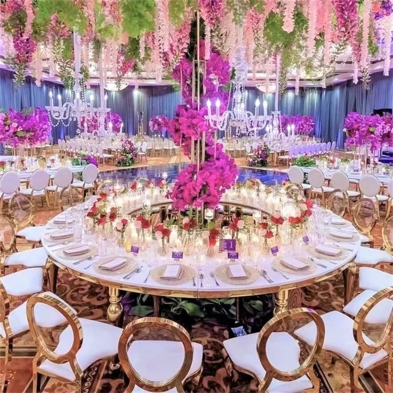 Golden and White MDF S shape wedding table chairs and tables for events wedding