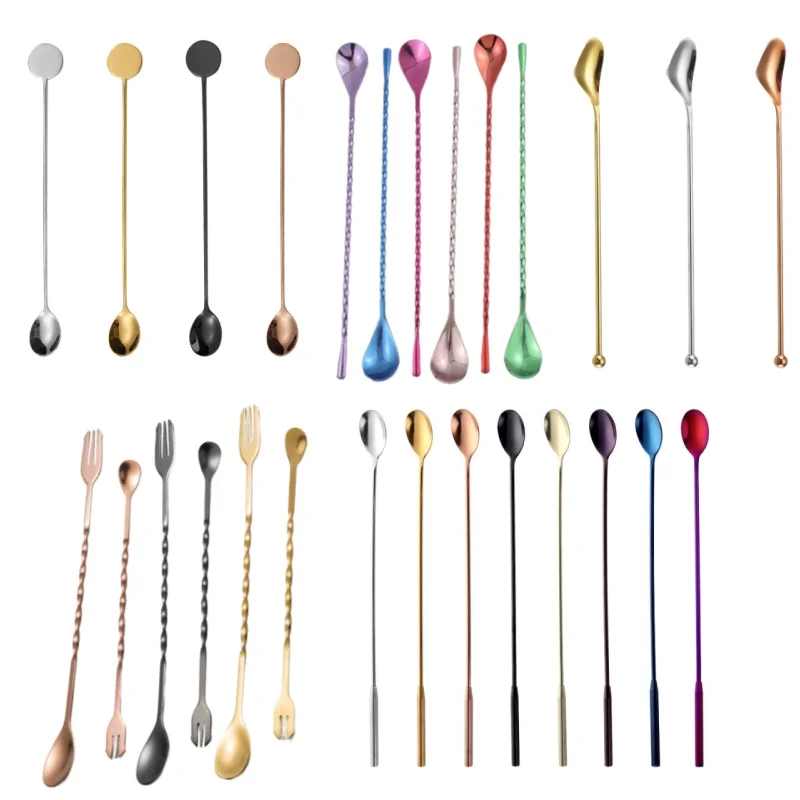 Stainless Steel Cocktail Mixing Bar Spoon with Twisted Stem for Bar Stirrer Copper Plated Mixing Stirrers